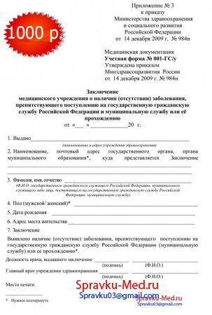 Образец справки 001 ГСУ для устройства на госслужбу